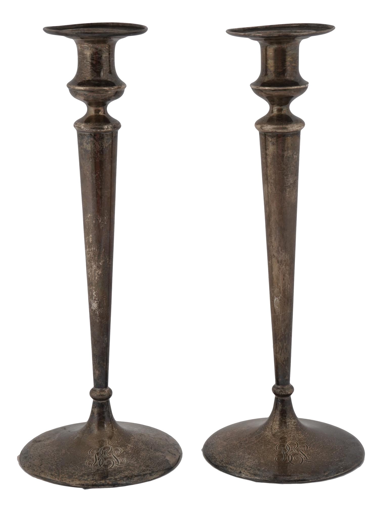 PAIR OF STERLING SILVER CANDLE HOLDERS BY SHREVE PIC-0